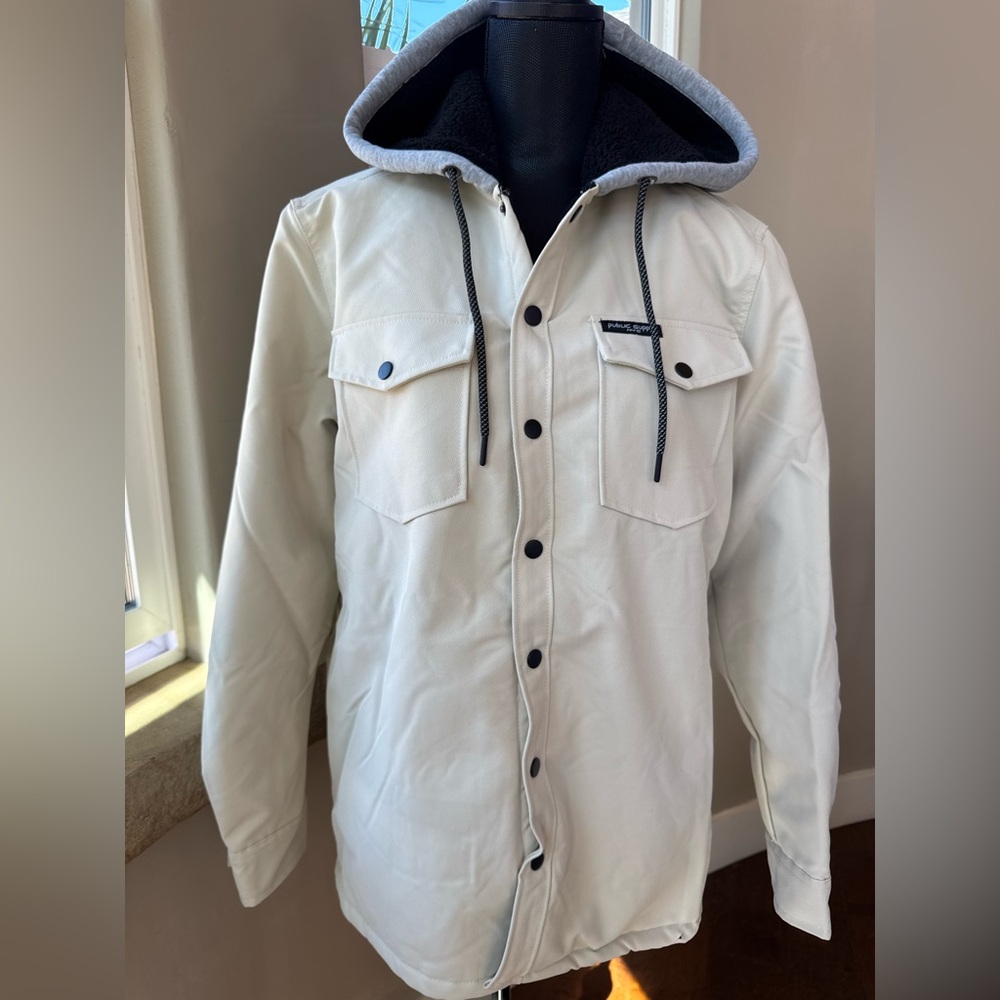 Public Supply NYC Cream Hooded Fleece Lightweight Jacket Men's Size Large